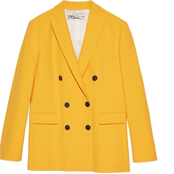 Zara Mustard Yellow Double Breasted Button Blazer Jacket Blogger Fave Sz Medium - Picture 7 of 7